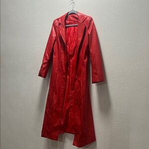 Faux Leather Red Women's Coat